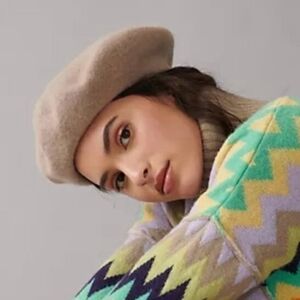 Anthropologie Wyeth Tan Wool Blend Beret Hat One Size New